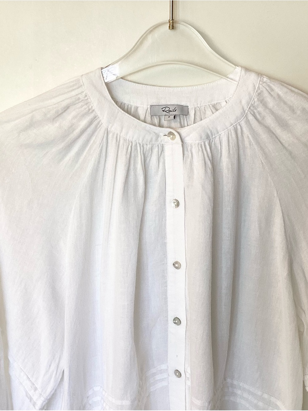 Rails Long Sleeve Frances Linen Blend Button Up Top - White - S - Picture 4 of 8